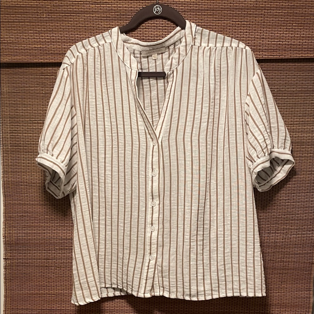 Elegant Striped Blouse in Cream and Brown